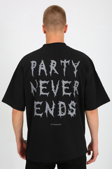 siyah oversize tişört party yazısı baskılı