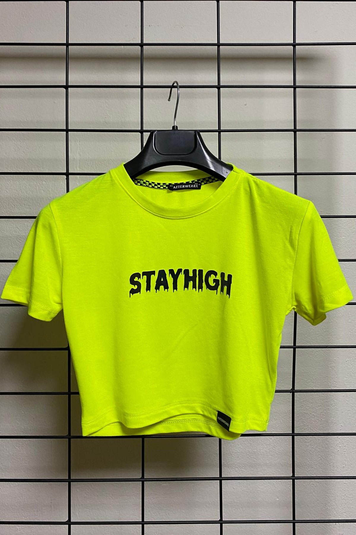 Neon Sarı Crop Tişört - Stayhigh | Reflective Neon Yellow Crop T-shirt.