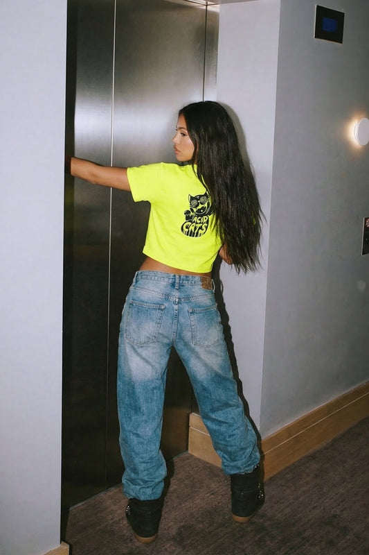 neon yellow crop top acid cats