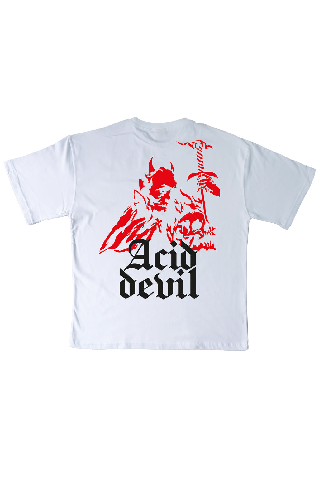 Acid Devil baskılı beyaz oversize tişört