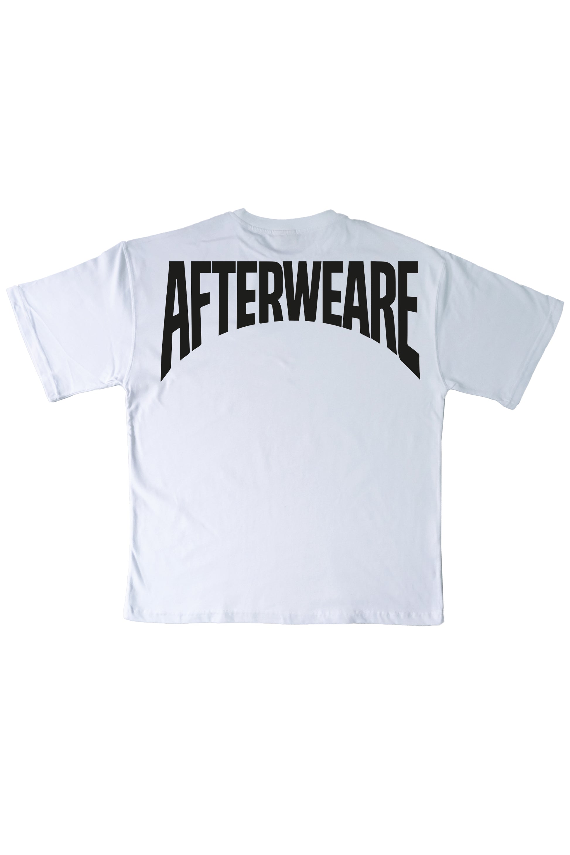 Afterweare baskılı beyaz oversize tişört, özgün tarzınızı yansıtan rahat ve şık bir seçenek. Sokak modası ve techno kültürüne hitap eden tasarımıyla her anınıza uyum sağlar.