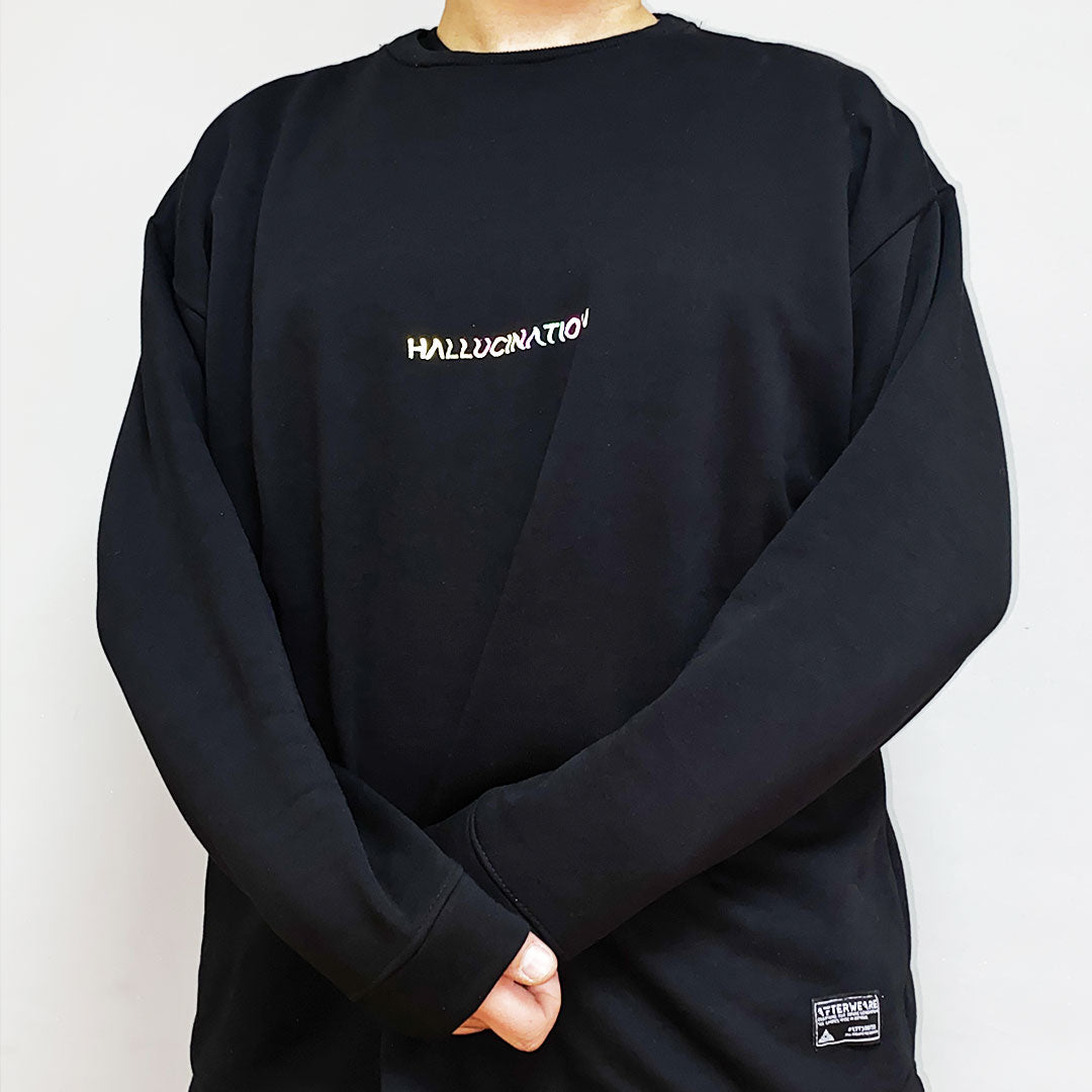 OVERSIZE BLACK SWEATSHIRT 'HALLUCINATION' REFLECTIVE.