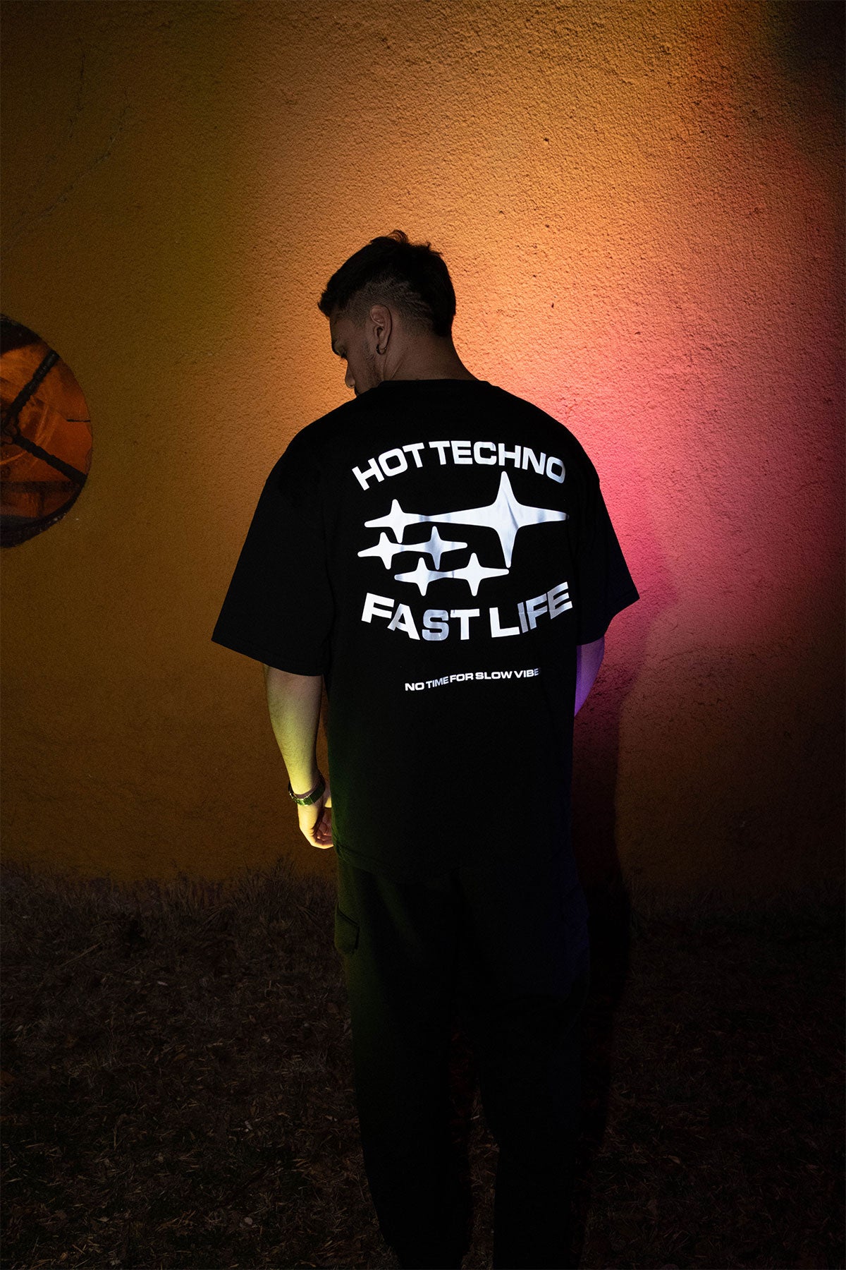 Oversize Black T-shirt 'Hot Techno fast Life' Oversize Siyah Tişört.