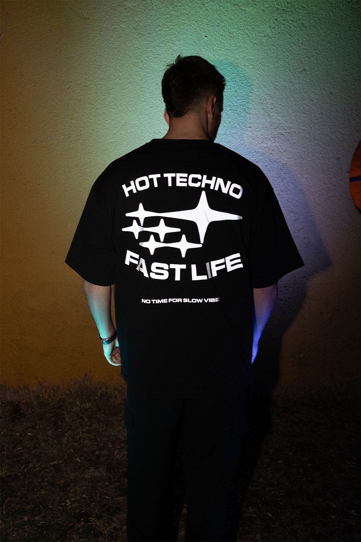 Oversize Black T-shirt 'Hot Techno fast Life' Oversize Siyah Tişört.