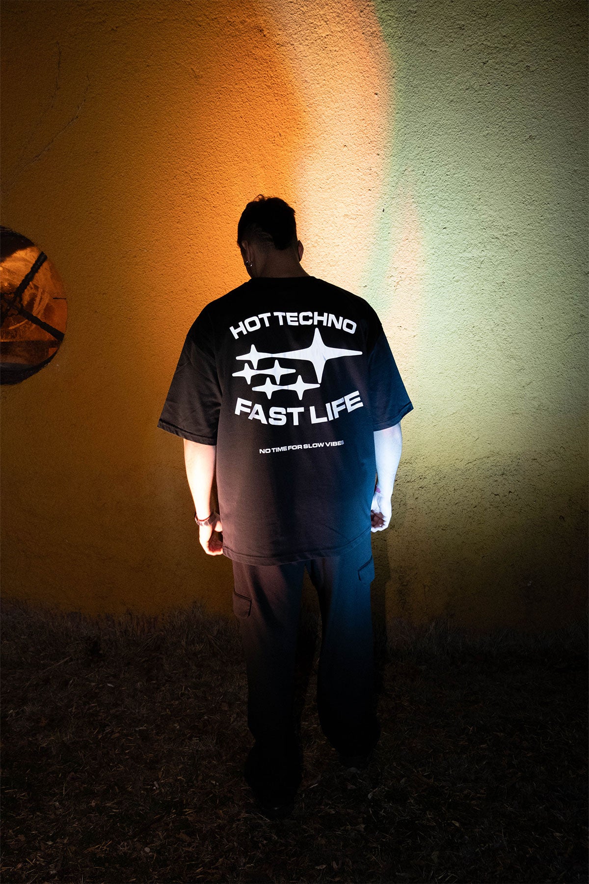 Oversize Black T-shirt 'Hot Techno fast Life' Oversize Siyah Tişört.