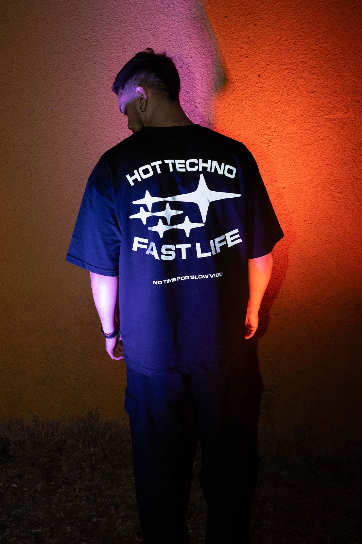 Oversize Black T-shirt 'Hot Techno fast Life' Oversize Siyah Tişört.