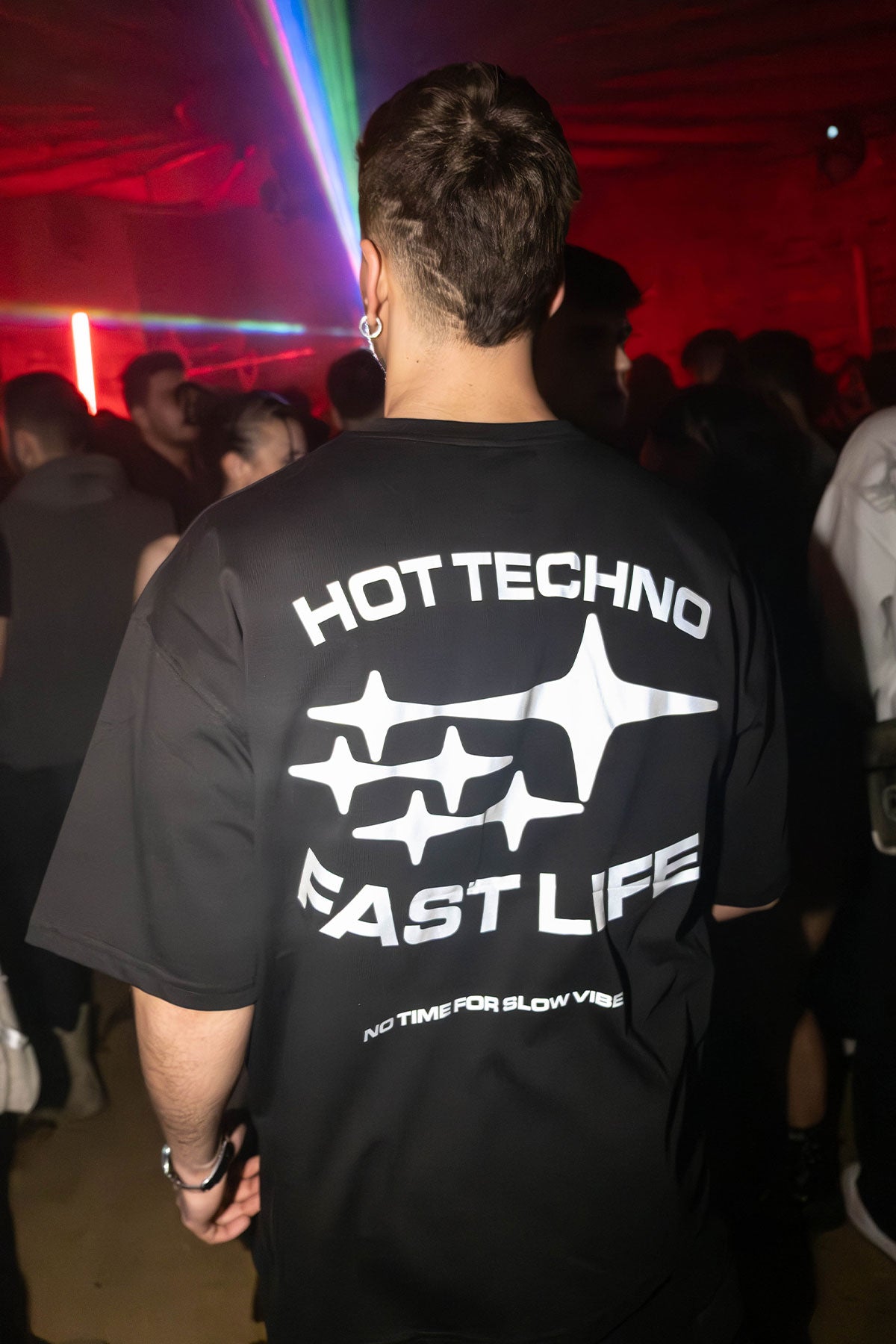 Oversize Black T-shirt 'Hot Techno fast Life' Oversize Siyah Tişört.