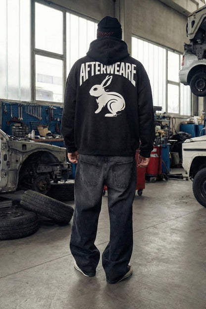 Siyah Kapüşonlu Sweatshirt 'WHITE RABBIT' Black Oversize Hoodie