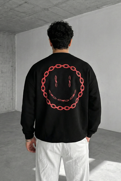 Unisex Siyah Oversize Sweatshirt 'ACID CHAIN'