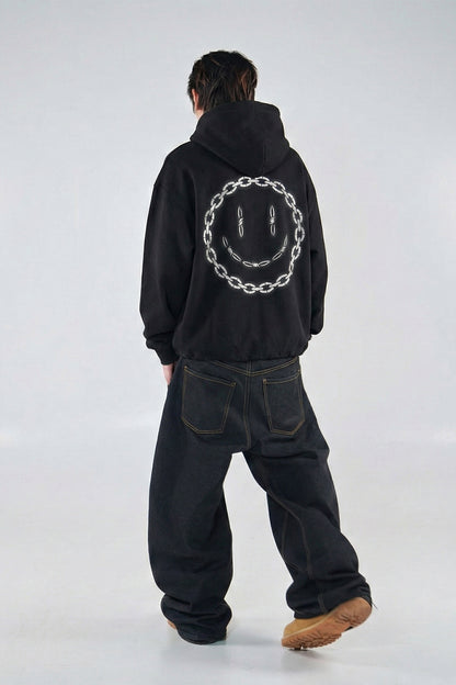 SCHWARZER OVERSIZE-HOODIE „ACID CHAIN“ REFLEKTIEREND