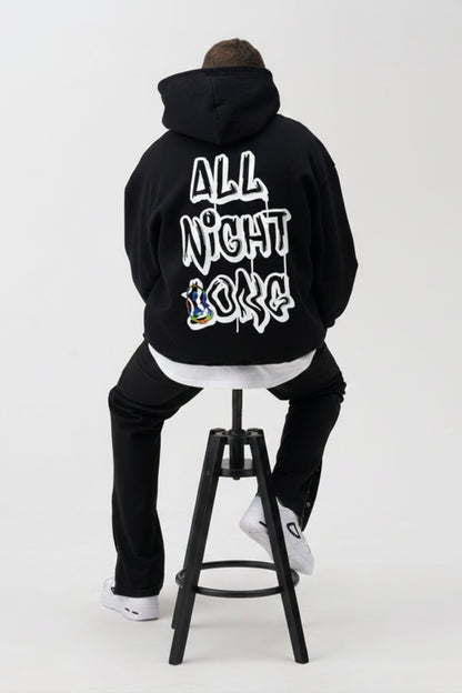 SCHWARZER OVERSIZE-HOODIE „ALL NIGHT BONG“ REFLEKTIEREND