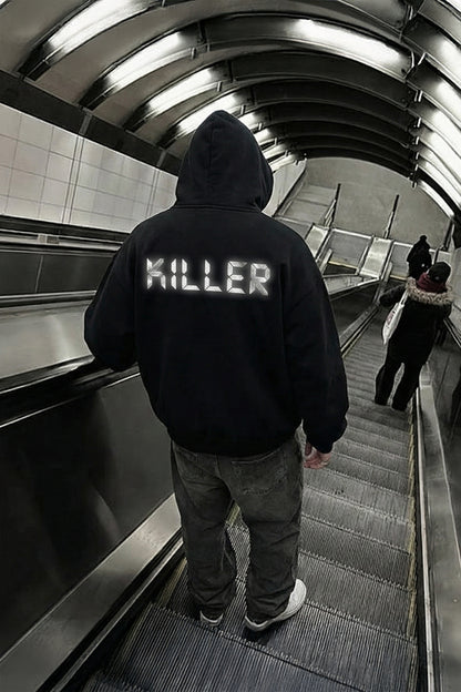 SCHWARZER OVERSIZE HOODIE 'BPM KILLER' REFLEKTIEREND