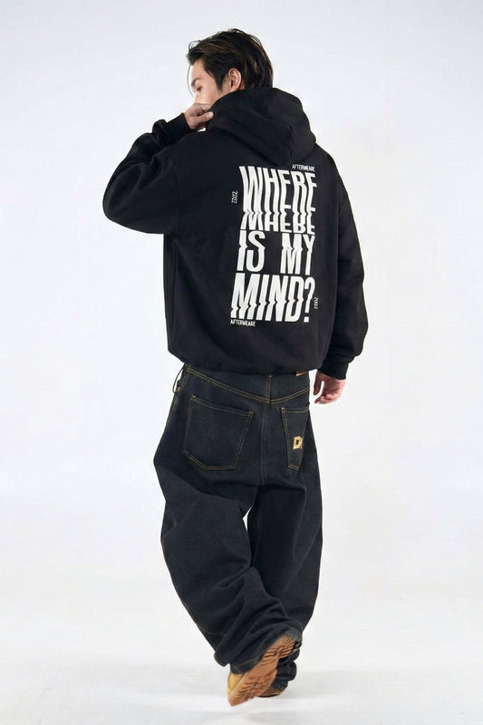 SCHWARZER OVERSIZE-HOODIE „WHERE IS MY MIND“ REFLEKTIEREND