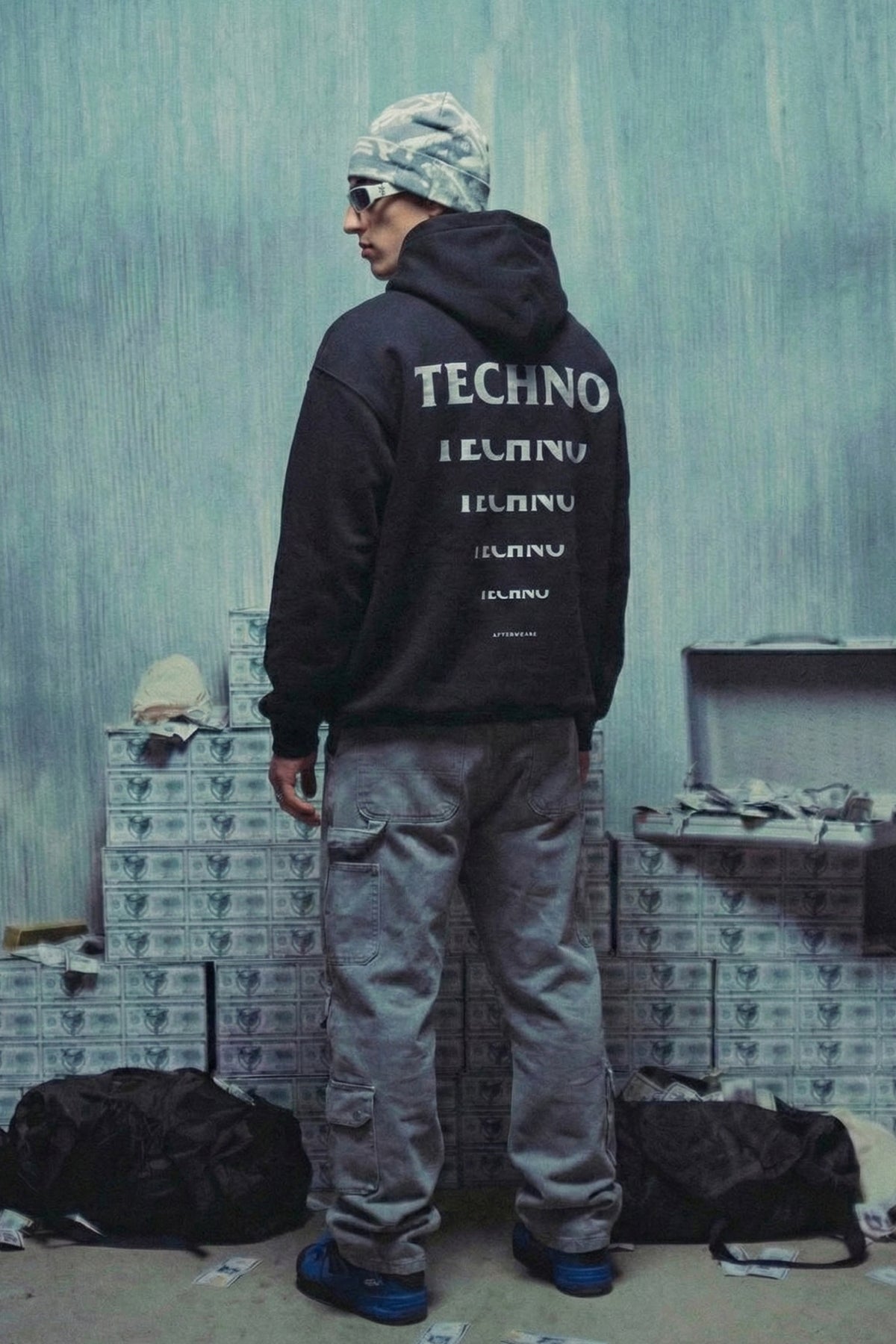 Siyah Kapüşonlu Sweatshirt 'Techno Sequence' hoodie