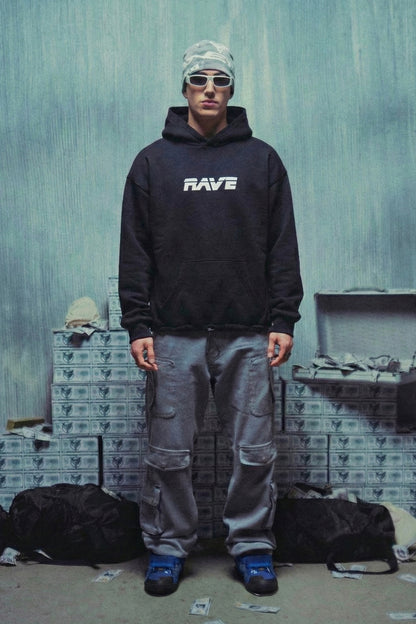Siyah Kapüşonlu Sweatshirt 'RAVE' hoodie