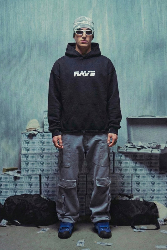 Siyah Kapüşonlu Sweatshirt 'RAVE' hoodie