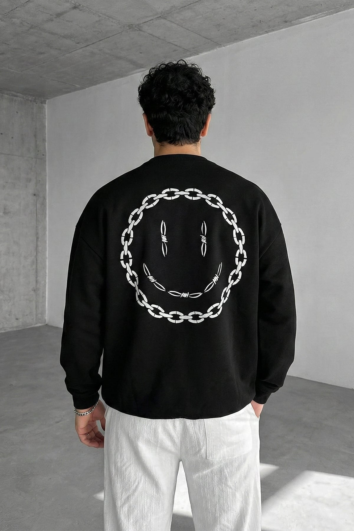 Unisex Siyah Oversize Sweatshirt 'ACID CHAIN'