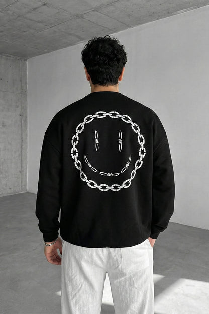 Unisex Siyah Oversize Sweatshirt 'ACID CHAIN'