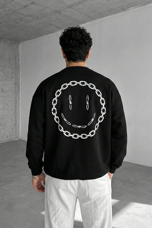 Unisex Siyah Oversize Sweatshirt 'ACID CHAIN'