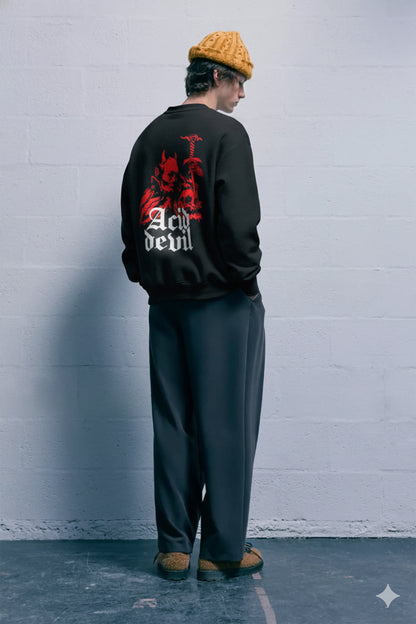 Unisex Siyah Oversize Sweatshirt 'ACID DEVIL'