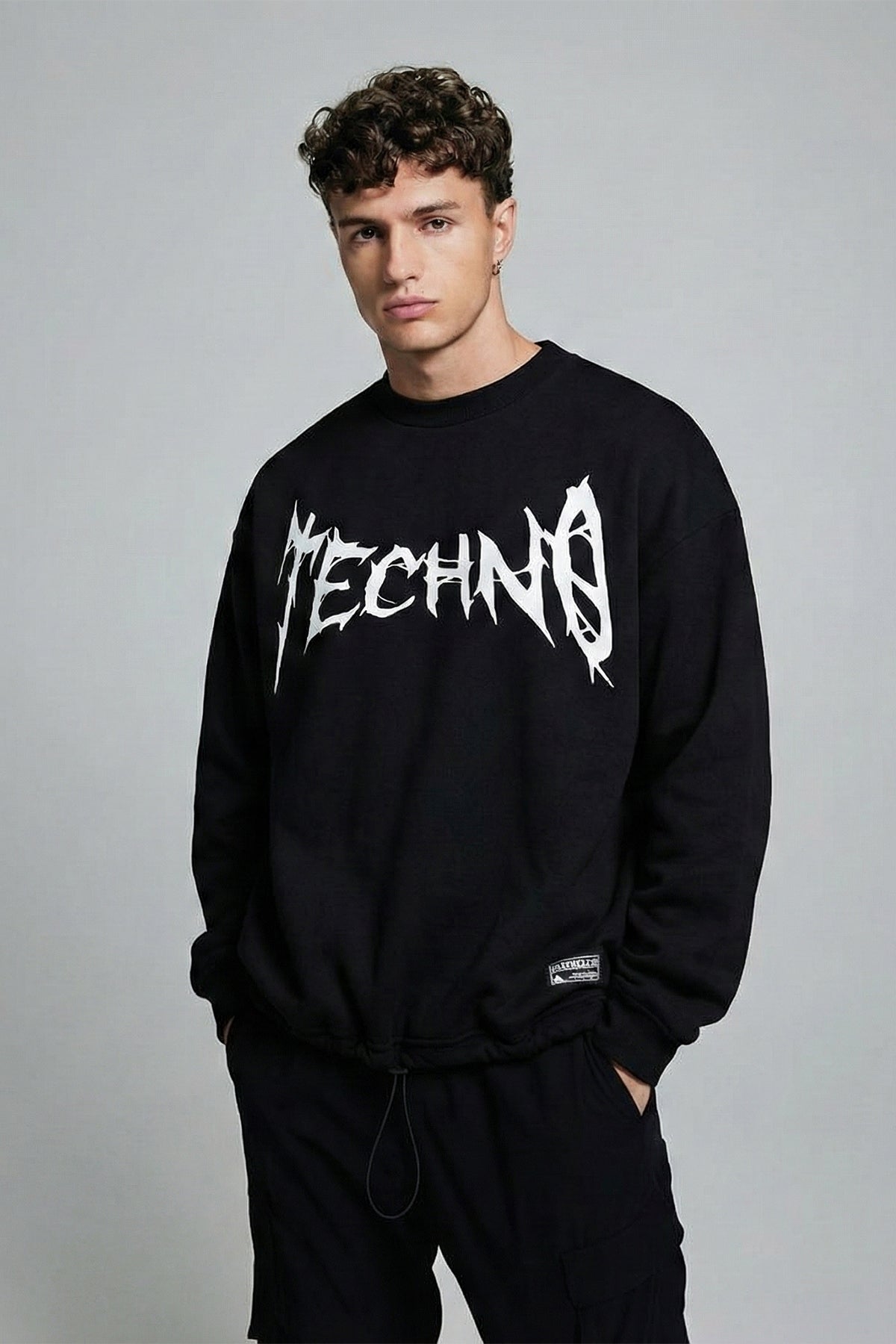 Unisex Siyah Oversize Sweatshirt  'i am techno'