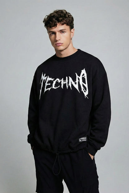 Unisex Siyah Oversize Sweatshirt  'i am techno'