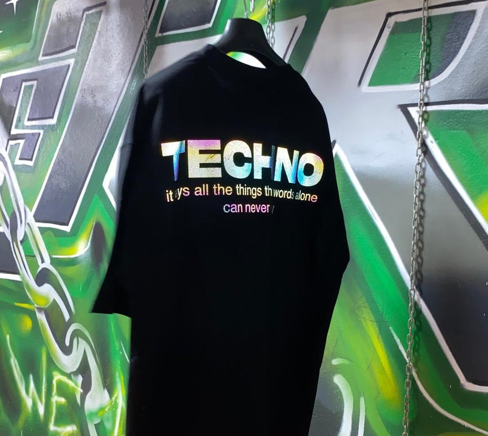 Oversize Black T-shirt 'TECHNO' Oversize Siyah Tişört