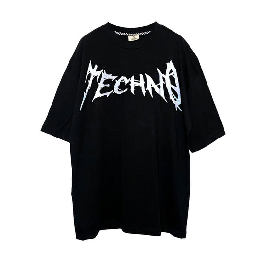 OVERSIZE BLACK T-SHIRT 'TECHNO EDGY' REFLECTIVE.