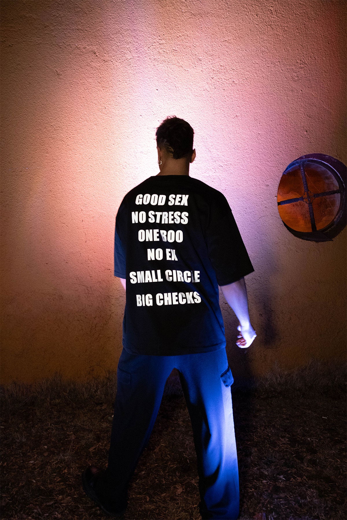 OVERSIZE BLACK T-SHIRT 'GOOD SEX NO STRESS' REFLECTIVE.