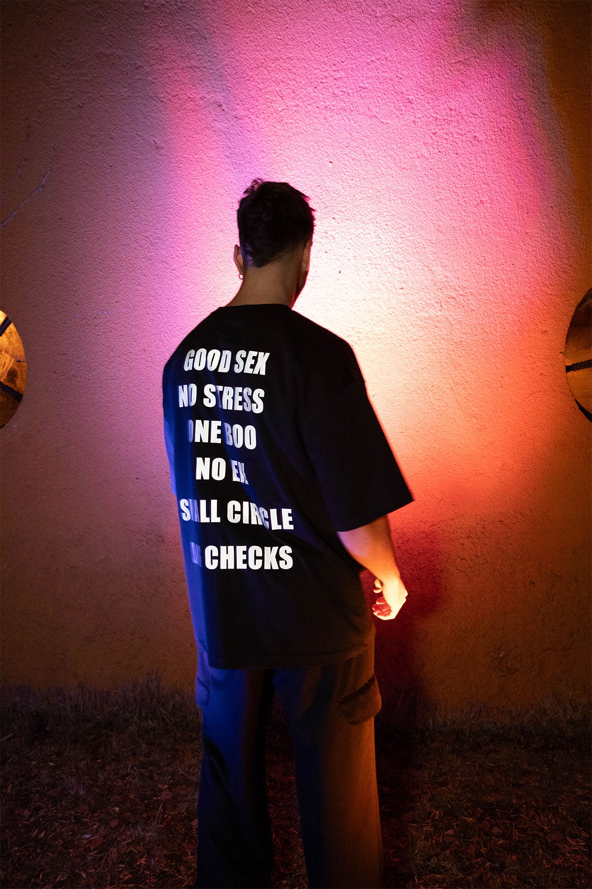 OVERSIZE BLACK T-SHIRT 'GOOD SEX NO STRESS' REFLECTIVE.