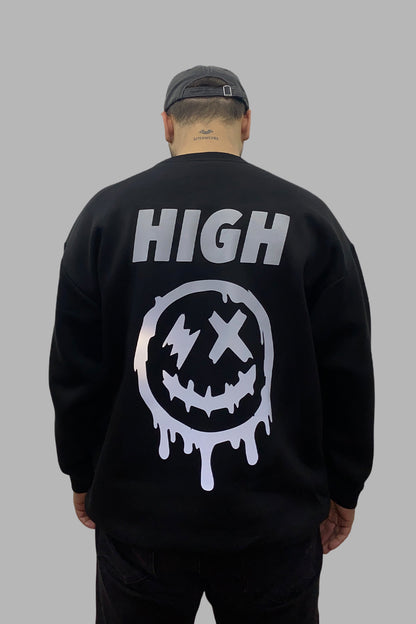High baskılı siyah sweatshirt