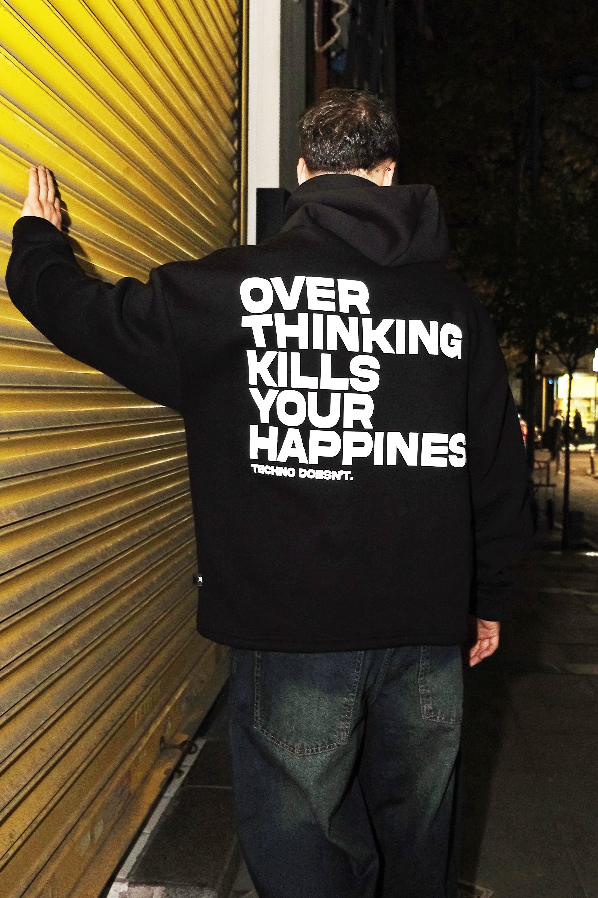 Siyah Kapüşonlu Sweatshirt 'OVERTHINKING' Black Oversize Hoodie