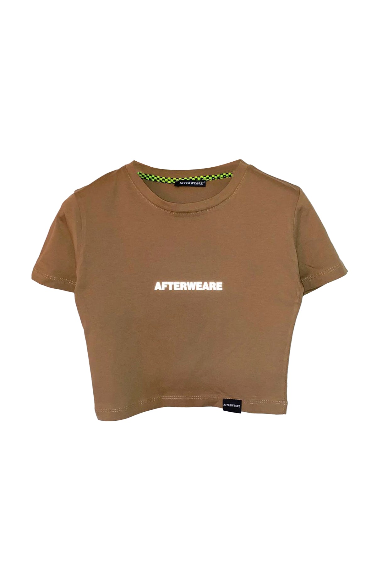 Reflektör Baskılı Kahve Crop Tişört - The Kids Want Techno | Brown Crop T-shirt.