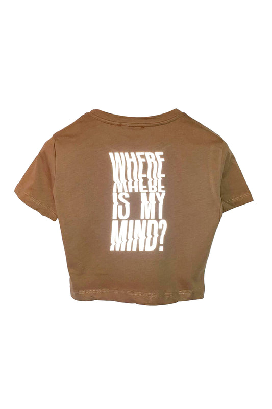 Reflektör Baskılı Kahve Crop Tişört - Where is My Mind? | Brown Crop T-shirt