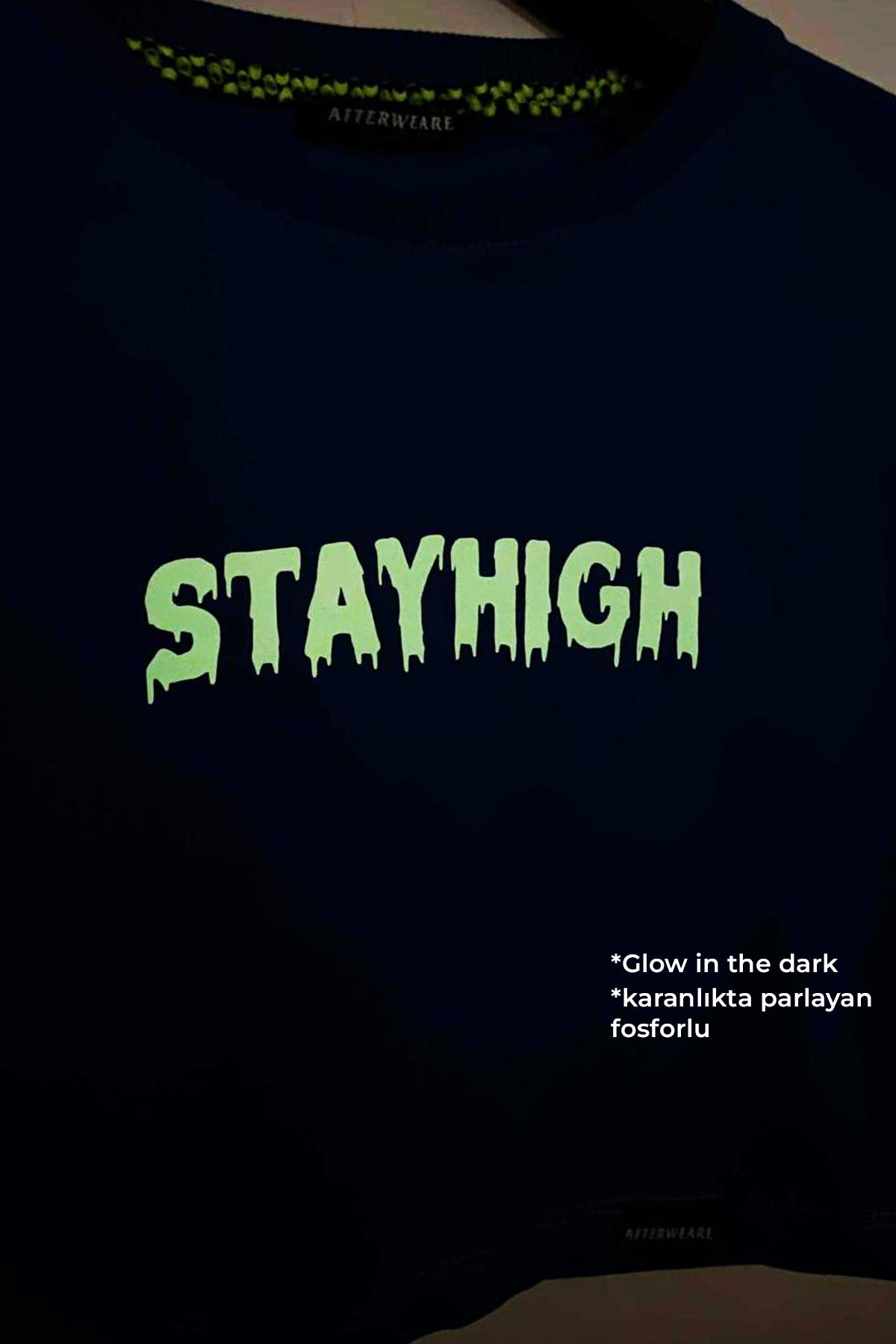 Fosforlu Baskılı Mavi Crop Tişört - Stayhigh | Blue Crop T-shirt.