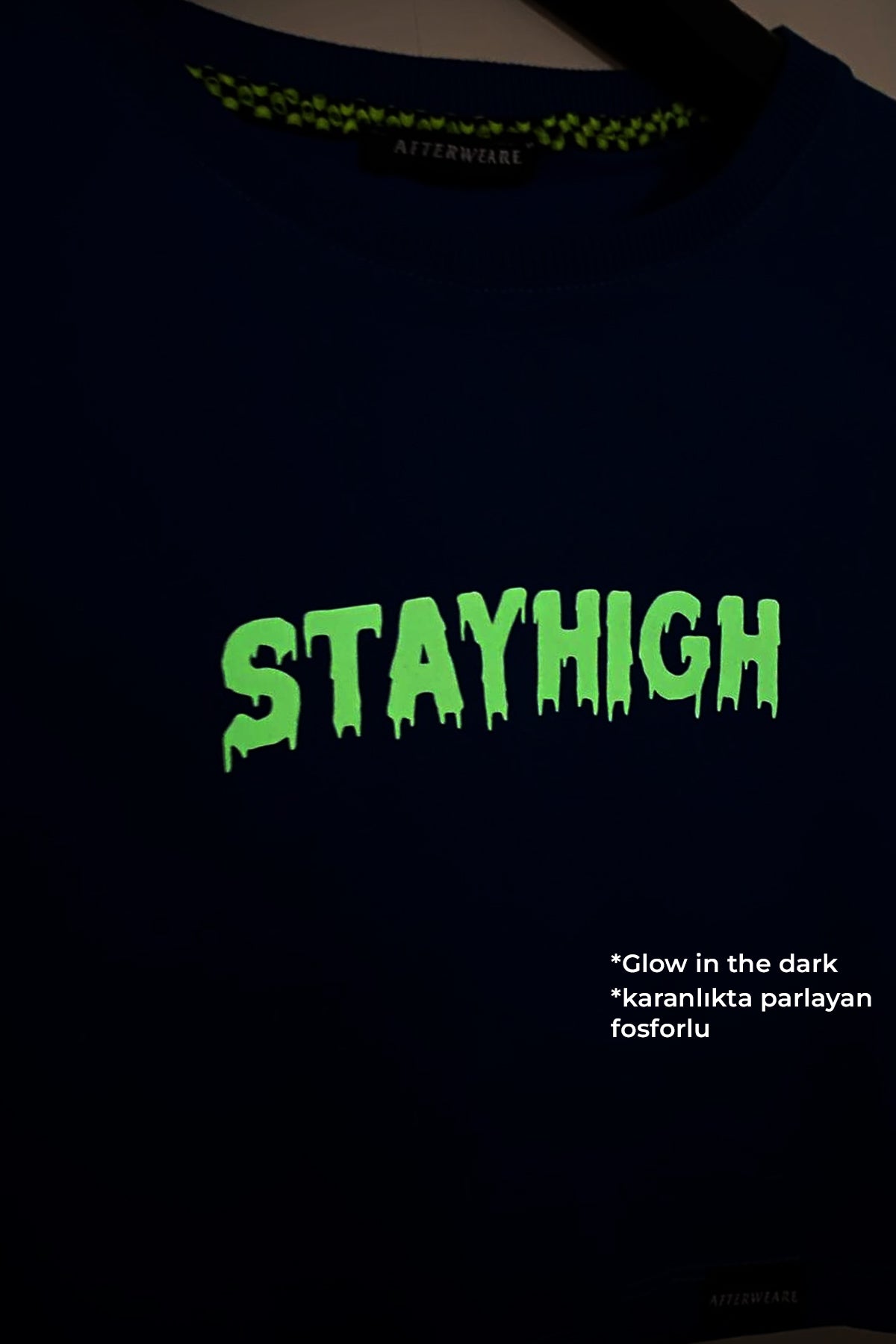 Fosforlu Baskılı Mavi Crop Tişört - Stayhigh | Blue Crop T-shirt.