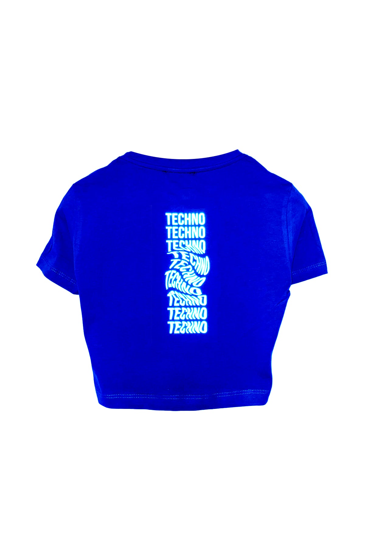 Reflektör Baskılı Mavi Crop Tişört - Techno Revolution | Blue Crop T-shirt.