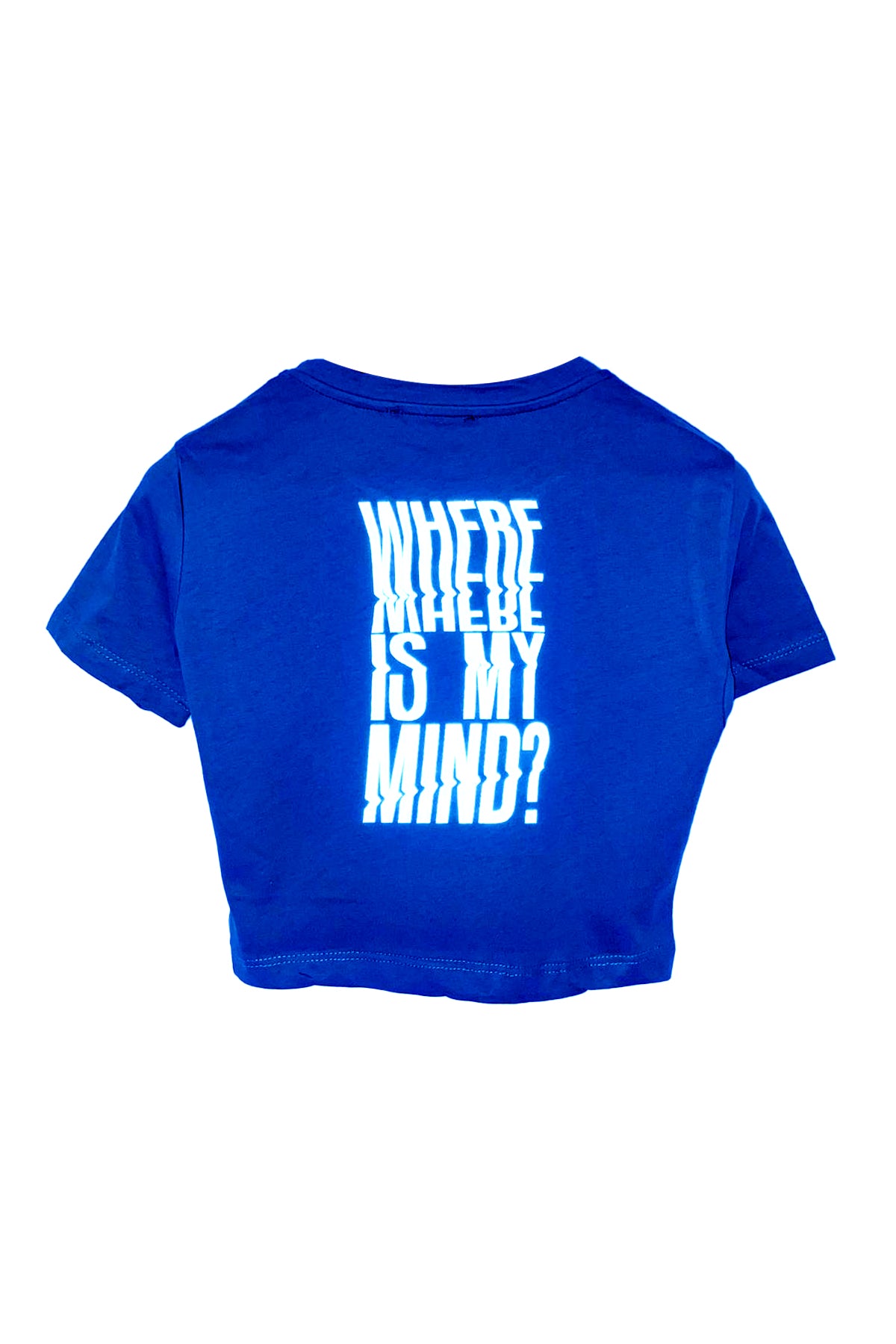 Reflektör baskılı mavi crop tişört -  Where is My Mind? reflective print black crop top