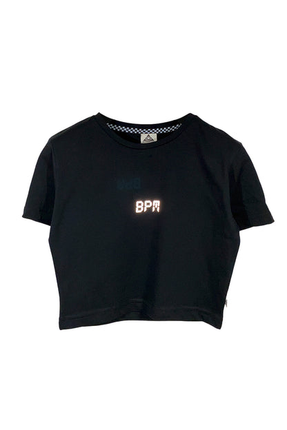 Reflektör Baskılı Siyah Crop Tişört - BPM KILLER | Reflective Print Black Crop T-shirt.