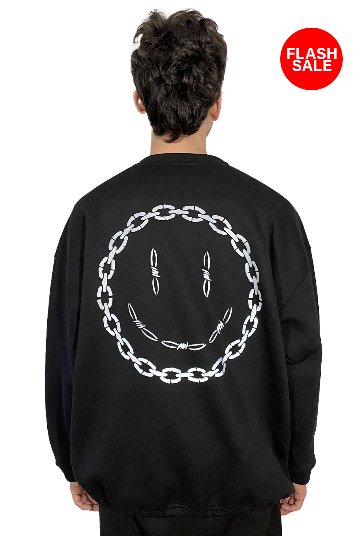 Unisex Siyah Oversized Sweatshirt – 'ACID CHAIN' reflective flash sale.