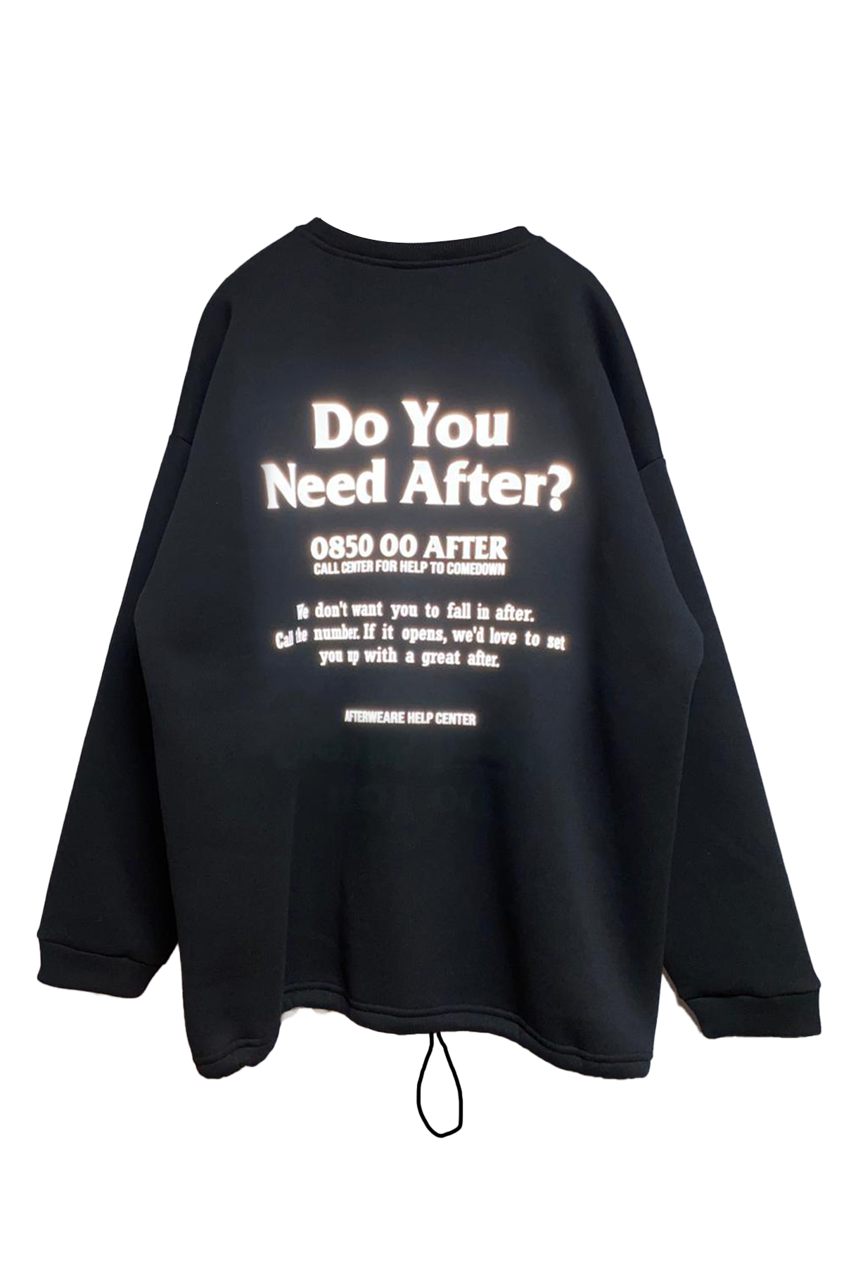 OVERSIZE BLACK SWEATSHIRT 'DO YOU NEED AFTER' REFLECTIVE.