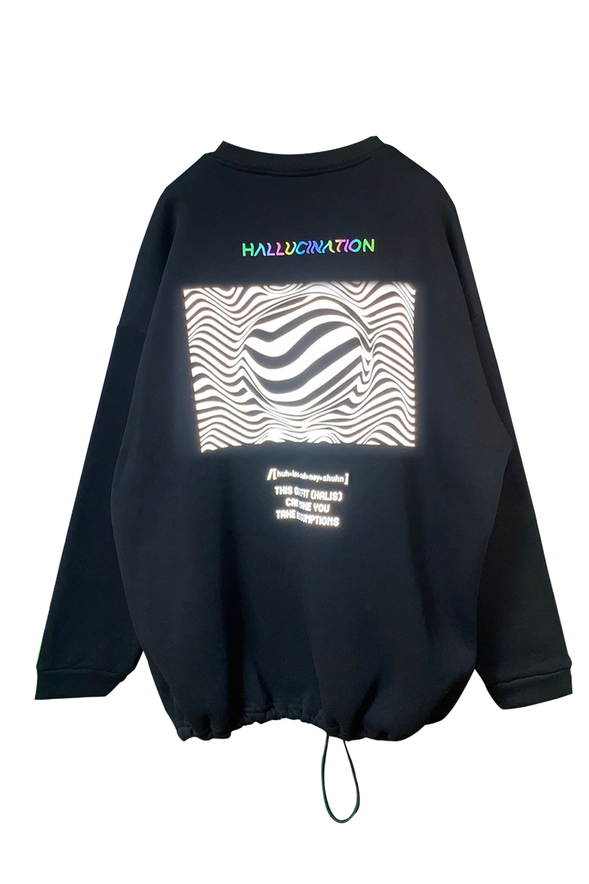 Unisex Siyah Oversized Sweatshirt – 'HALLUCINATION' reflective flash sale