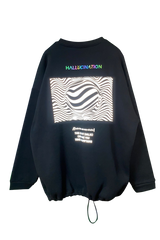 Unisex Siyah Oversized Sweatshirt – 'HALLUCINATION' reflective flash sale