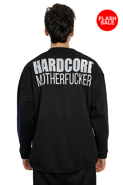 Unisex Siyah Oversized Sweatshirt – 'HARDCORE MOTHERFUCKER' reflective flash sale.