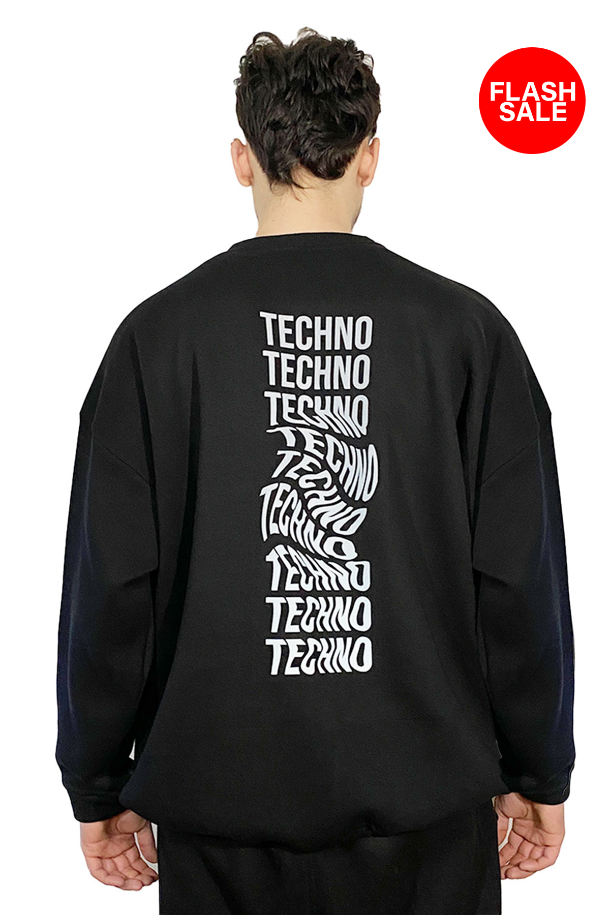 Unisex Siyah Oversized Sweatshirt – 'TECHNO REVOLUTION' reflective flash sale.