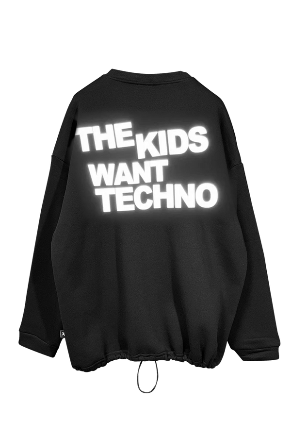 OVERSIZE BLACK SWEATSHIRT 'THE KIDS WANT TECHNO' REFLECTIVE