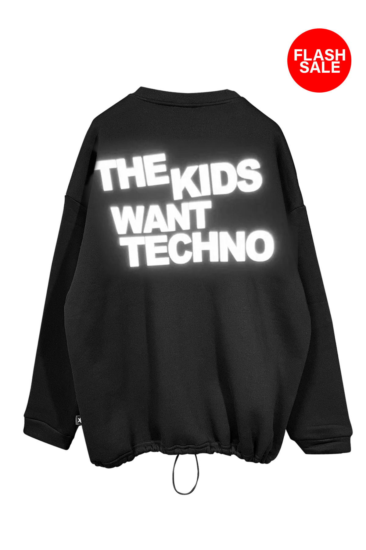 Unisex Siyah Oversized Sweatshirt – 'THE KIDS WANT TECHNO' reflective flash sale.