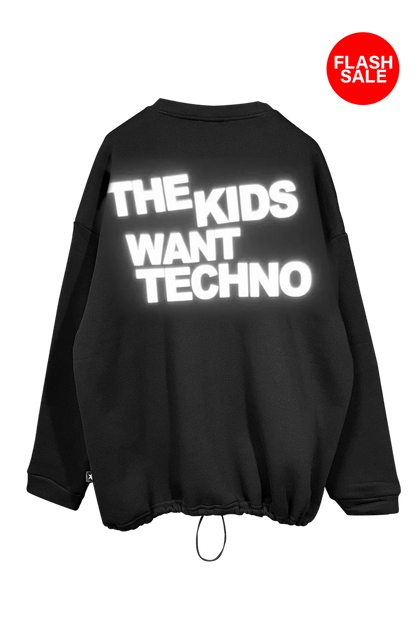 Unisex Siyah Oversized Sweatshirt – 'THE KIDS WANT TECHNO' reflective flash sale.