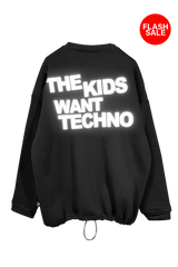 Unisex Siyah Oversized Sweatshirt – 'THE KIDS WANT TECHNO' reflective flash sale