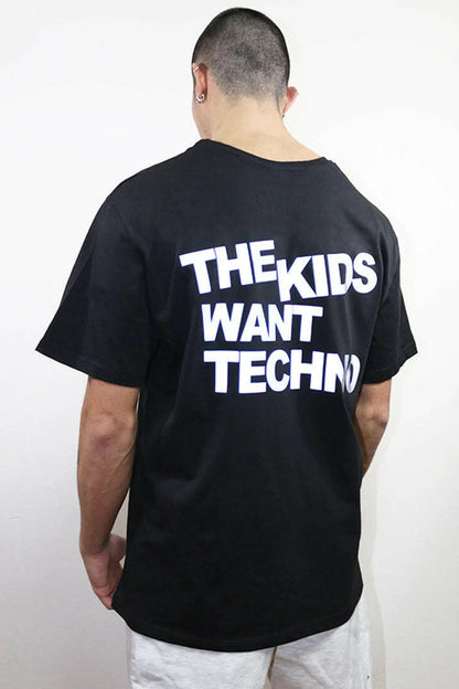 REGULAR FIT BLACK T-SHIRT ’THE KIDS WANT TECHNO’ REFLECTIVE - OVERSIZED T-SHIRT